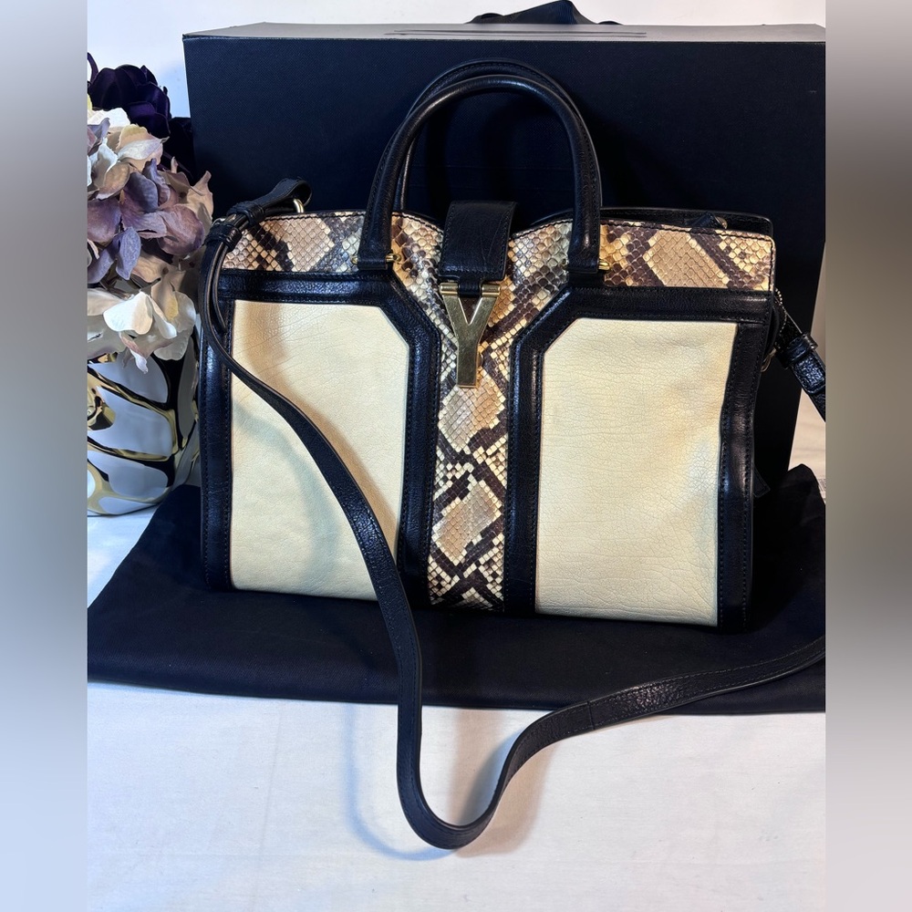 YSL Cabas Cream Exotic 2 Way Tote